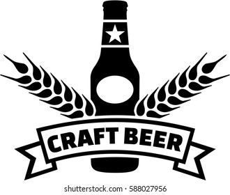 Craft beer with ribbon and wheat