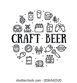 Diseño de plantilla de diseño de redondeo de cerveza Craft Concept para promoción, marketing y publicidad. Ilustración del vector