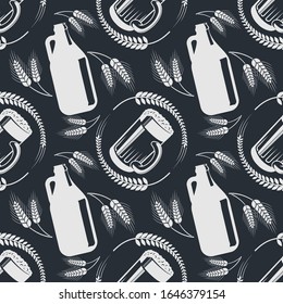 Craft Beer seamless pattern. Vintage style vector illustration.
