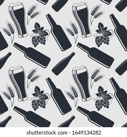 Craft Beer seamless pattern. Vintage style vector illustration.