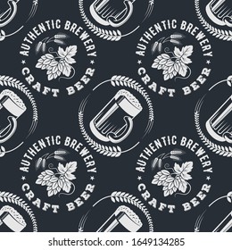 Craft Beer seamless pattern. Vintage style vector illustration.