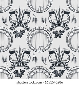 Craft Beer seamless pattern. Vintage style vector illustration.