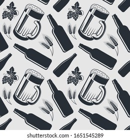 Craft Beer seamless pattern. Vintage style vector illustration.