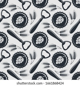 Craft Beer seamless pattern. Vintage style vector illustration.
