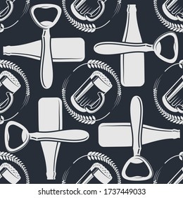 Craft Beer seamless pattern. Vintage style vector illustration.