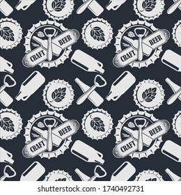 Craft Beer seamless pattern. Vintage style vector illustration.
