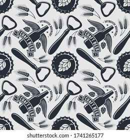 Craft Beer seamless pattern. Vintage style vector illustration.