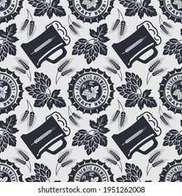 Craft Beer seamless pattern. Vintage style vector illustration