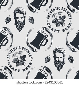 Craft Beer seamless pattern. Vintage style vector illustration