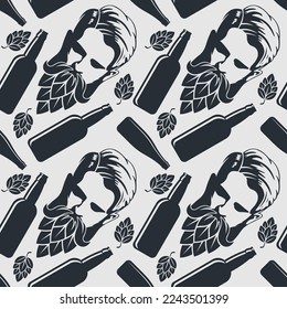 Craft Beer seamless pattern. Vintage style vector illustration