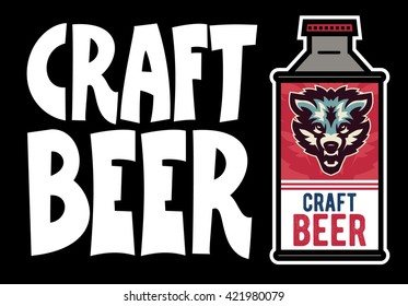 Craft beer sign, beer bottle icon. Vector isolated.