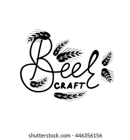 Craft Beer Sign. Craft beer lettering with hand draw ears. Hand draw quote. Lettering element for design. Great for pub menu, announcement of the beer festival or brewery poster. Vector illustration