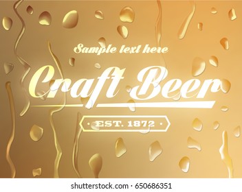 Craft Beer Sign on defocused background with water drops. Vector illustration
