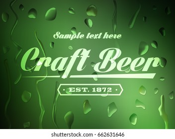 Craft Beer Sign on defocused background with water drops. Vector illustration