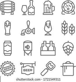 Craft Beer Symbol Icon Set Vector Illustration. Contains Such Icon As Hops Brewing, Barley, Brew Pot, Ale, Brewery, Beer Packs And More. Expanded Stroke