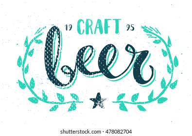 Craft Beer Template Hand Drawn Calligraphy Pen Brush Vector