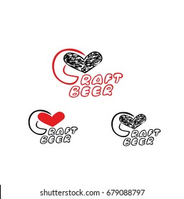 "Craft beer" text with heart. For your signboard or logo. Vector illustration.