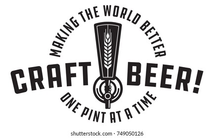 Craft Beer Vector Design
Craft beer draft tap logo graphic. Making the world better one pint at a time. Great for menu, label, sign, invitation or poster.
