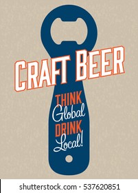 Craft Beer Vector Design
Think global, drink local craft beer bottle opener graphics on grunge background. Great for menu, sign, invitation or poster.