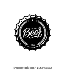 Craft Beer Vintage Emblem For Beer House, Brewing Company, Pub, Bar en la tapa de la botella. Ilustración vectorial