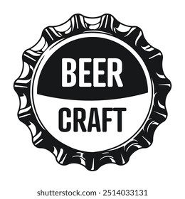 Rótulo vintage de cerveja artesanal monocromático com tampa de metal para bebida alcoólica para publicidade livreto design vetor ilustração
