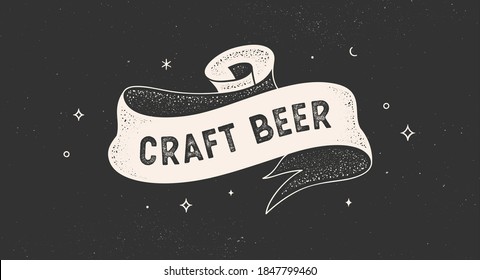 Craft Beer. Vintage ribbon with text but first coffee. Black white vintage banner with ribbon, graphic design. Text but first coffee for cafe, bar, restaurant, food menu. Vector Illustration