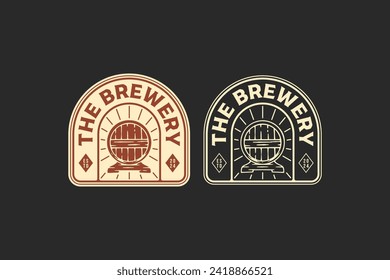 craft beer with wooden beer barrel badge logo graphic for brewing company menus, labels, signs, posters or brand identity