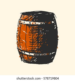 Craft beer wooden barrel pub sketch vector illustration.