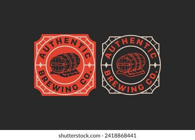 craft beer with wooden beer keg logo graphic for brewing company label, sign, symbol or brand identity