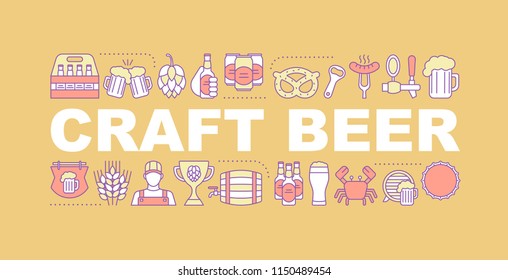 Craft beer word concepts banner. Pub. Brewery. Isolated lettering typography idea with linear icons. Craft brewing. Microbrewery. Vector outline illustration