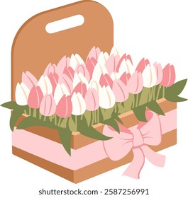 Craft Bouquet Basket With Flowers Gift Vector Illustration