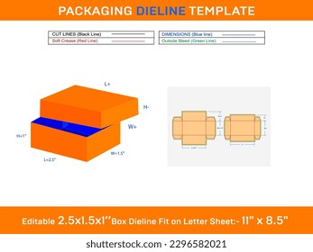 Craft Boxes With Lid 2.5x1.5x1 Inch Dieline Template