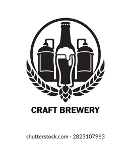 Craft Brewery logo presents a classic circular emblem featuring traditional brewing bottles, wheat stalks, and ornate hops detailing. This sophisticated, vintage design is highly effective for microbreweries, artisanal beverage producers, craft beer pubs, or historical taverns requiring a distinct, authentic identity that emphasizes craftsmanship, heritage, and quality brewing.