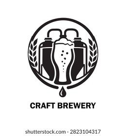 Craft Brewery logo presents a clean circular emblem showcasing dual beer containers and a splash of fresh liquid. This modern, dynamic design is exceptional for craft beverage producers, microbrewery marketing, taproom signage, craft beer clubs, or brewing equipment suppliers requiring a contemporary identity focused on freshness and vitality.