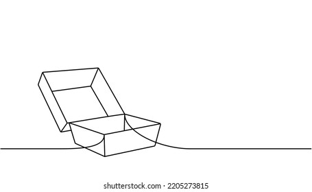 Craft burger box one line continuous drawing. Empty cardboard boxes, bags for takeaway food continuous one line illustration.