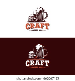 Craft burgers & beers. Emblem template (white and dark background )