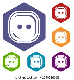 Craft button icons vector colorful hexahedron set collection isolated on white