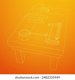Craft carpentry workbench workshop interior. Wireframe low poly mesh vector illustration