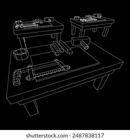 Craft carpentry workbench workshop interior. Wireframe low poly mesh vector illustration
