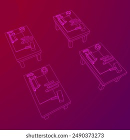 Craft carpentry workbench workshop interior. Wireframe low poly mesh vector illustration