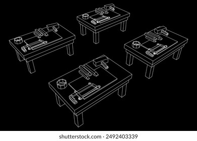 Craft carpentry workbench workshop interior. Wireframe low poly mesh vector illustration