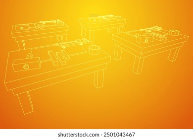 Craft carpentry workbench workshop interior. Wireframe low poly mesh vector illustration