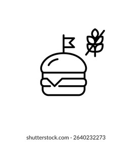 Craft cheeseburger and gluten free symbol. Dietary restrictions, food labelling. Pixel perfect, editable stroke vector icon