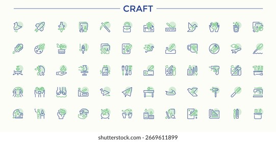 Craft colorful vector line icon set. Contains related to tools, wood handyman, carpenter, repair and more. Collection of simple line web icons. Craft linear icon set. Editable stroke.