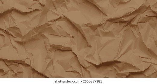 Craft crumpled paper, cardboard background. Brown kraft sheet texture, torn antique page, wallpaper or parchment abstract design, Horizontal rough carton, old material Realistic 3d vector illustration