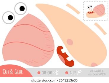Craft cute cartoon snail with cut and glue printable page. Creative vector worksheet for kids to cut, match, and build a cheerful character while learning shape recognition and following instructions.