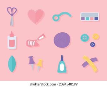craft and diy tools icon set