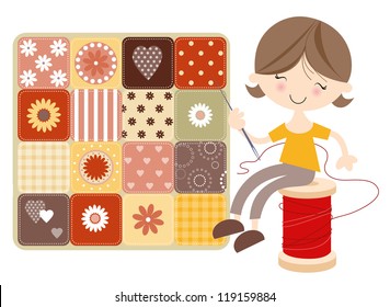 Craft Girl with Patchwork Quilt