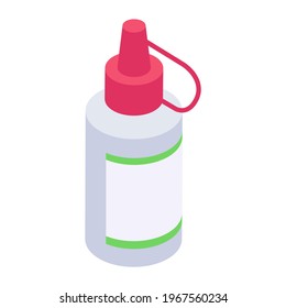 Craft glue isometric icon, used for fixing purposes in art projects