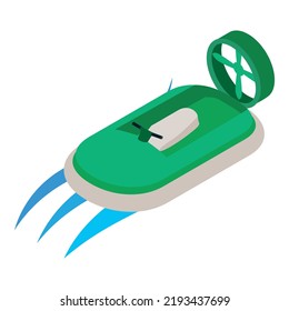 craft icon isometric vector. New modern green hovercraft on water icon. Air cushion boat, , water sport